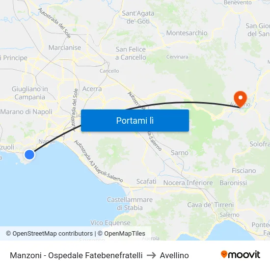 Manzoni - Ospedale Fatebenefratelli to Avellino map