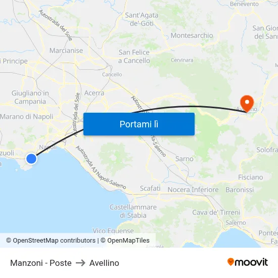 Manzoni - Poste to Avellino map