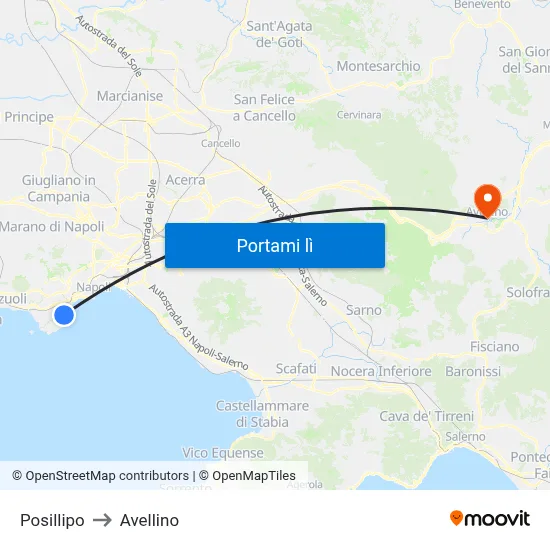 Posillipo to Avellino map