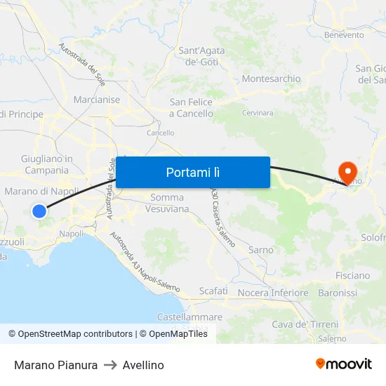 Marano Pianura to Avellino map