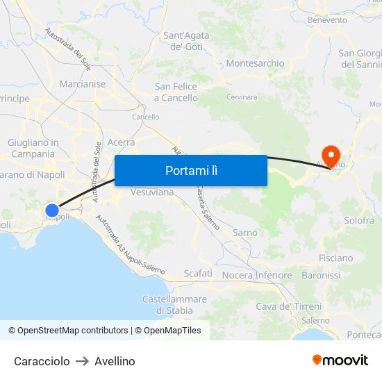 Caracciolo to Avellino map
