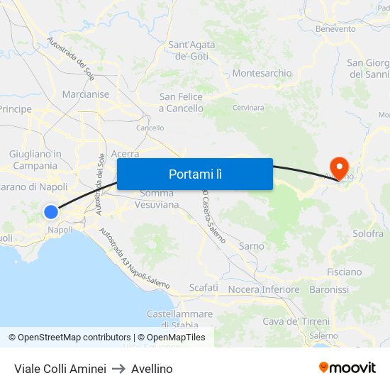 Viale Colli Aminei to Avellino map