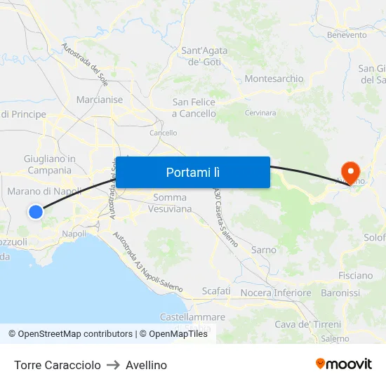 Torre Caracciolo to Avellino map