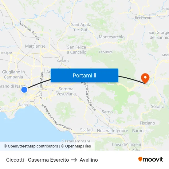 Ciccotti - Caserma Esercito to Avellino map
