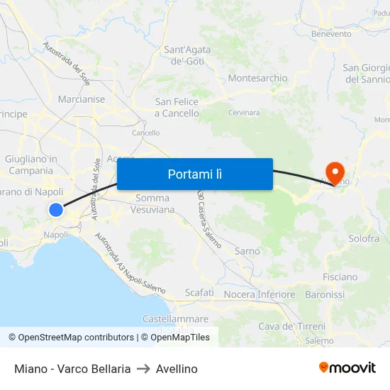 Miano - Varco Bellaria to Avellino map