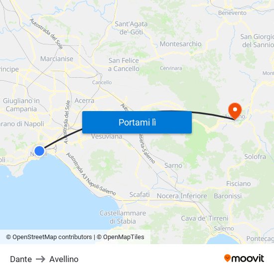 Dante to Avellino map