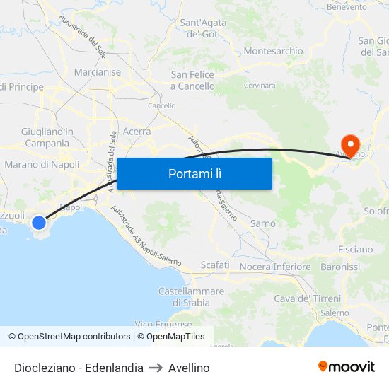 Diocleziano - Edenlandia to Avellino map