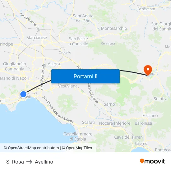 S. Rosa to Avellino map