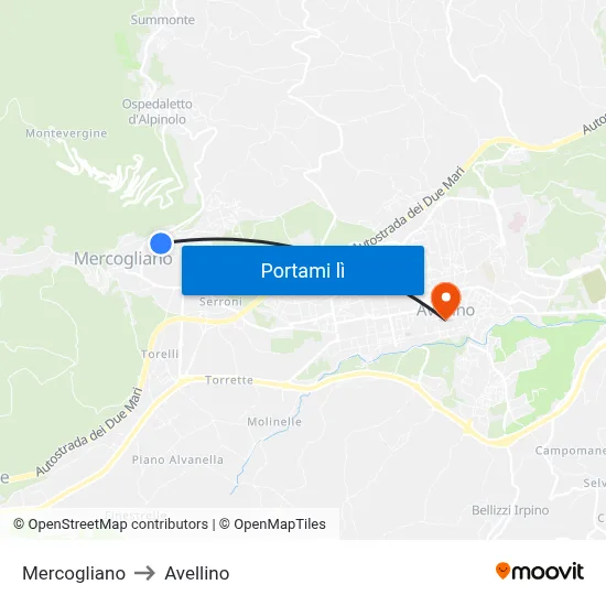 Mercogliano to Avellino map