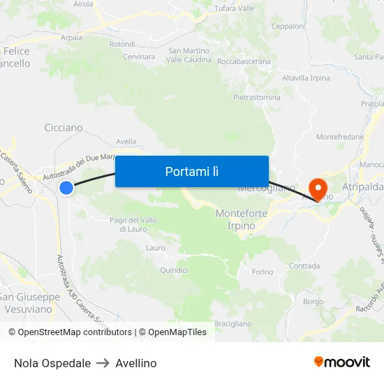 Nola Ospedale to Avellino map