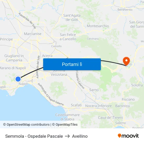 Semmola - Ospedale Pascale to Avellino map