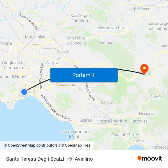 Santa Teresa Degli Scalzi to Avellino map