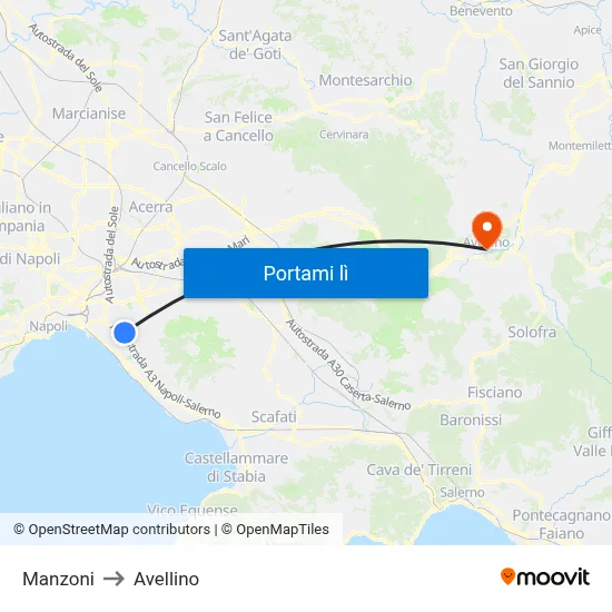 Manzoni to Avellino map