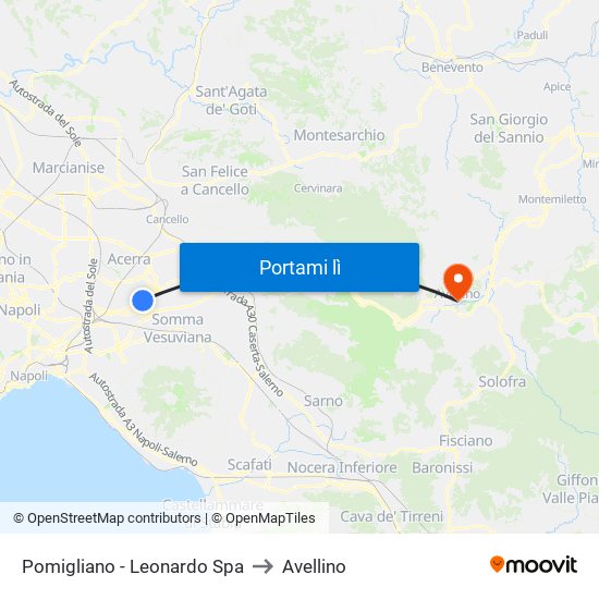 Pomigliano - Leonardo Spa to Avellino map