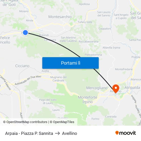 Arpaia - Piazza P. Sannita to Avellino map