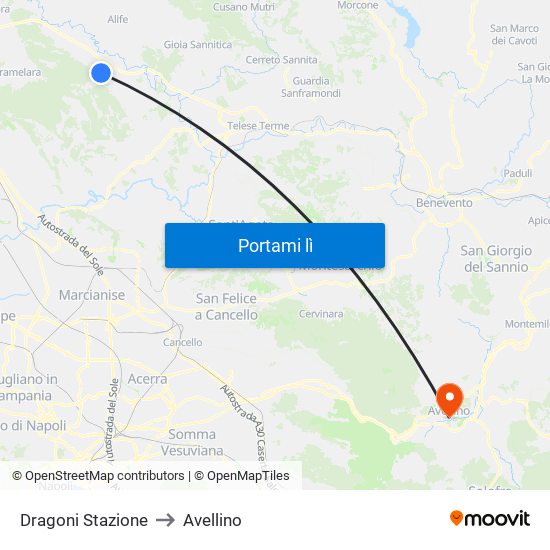 Dragoni Stazione to Avellino map