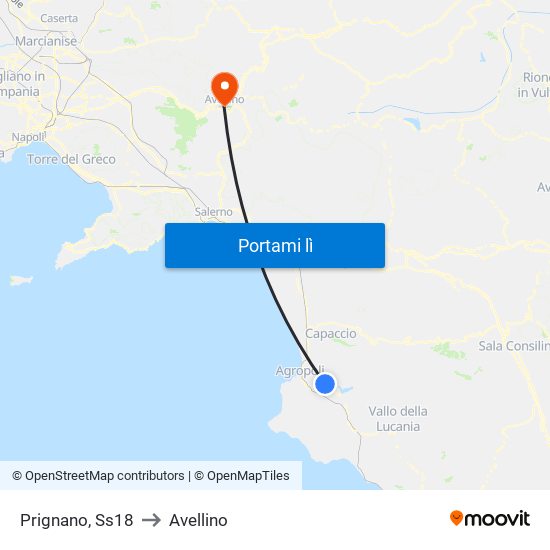 Prignano, Ss18 to Avellino map