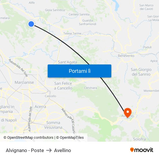 Alvignano - Poste to Avellino map