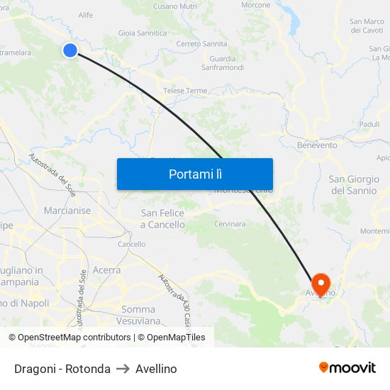 Dragoni - Rotonda to Avellino map