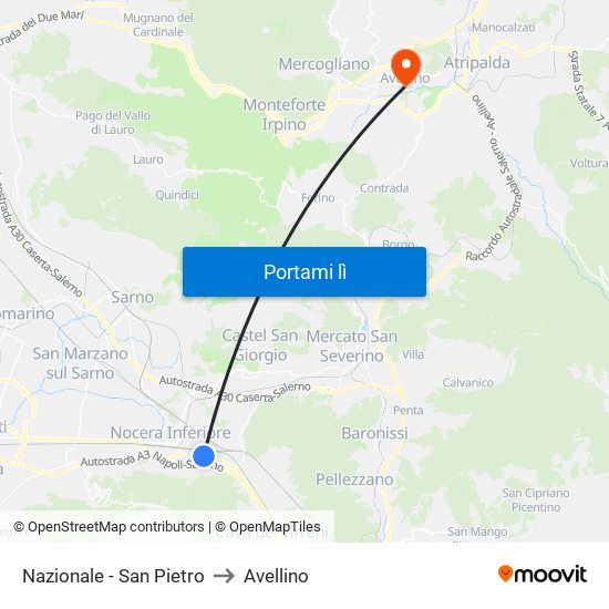 Nazionale - San Pietro to Avellino map