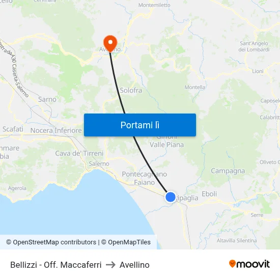 Bellizzi - Off. Maccaferri to Avellino map