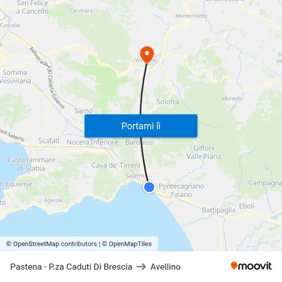 Pastena - P.za Caduti Di Brescia to Avellino map