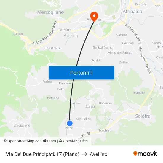 Via Dei Due Principati, 17 (Piano) to Avellino map