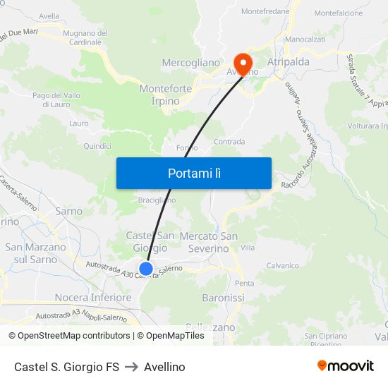Castel S. Giorgio FS to Avellino map