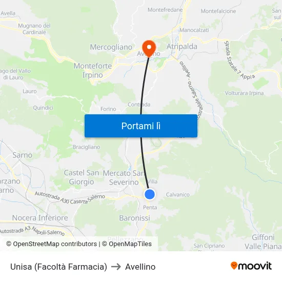 Unisa (Facoltà Farmacia) to Avellino map