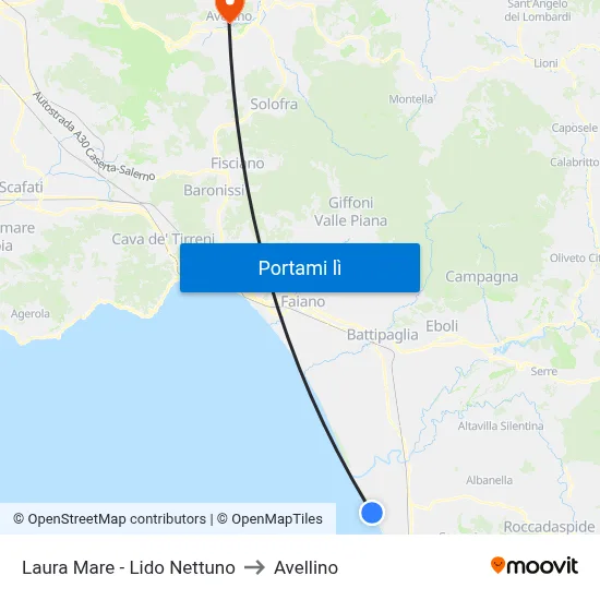 Laura Mare - Lido Nettuno to Avellino map