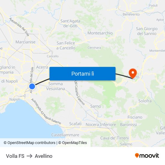 Volla FS to Avellino map