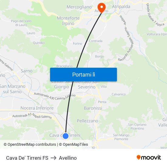 Cava De' Tirreni FS to Avellino map