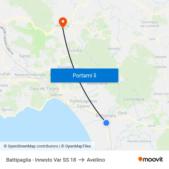 Battipaglia - Innesto Var SS 18 to Avellino map