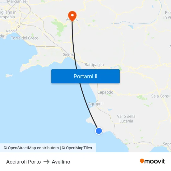 Acciaroli Porto to Avellino map