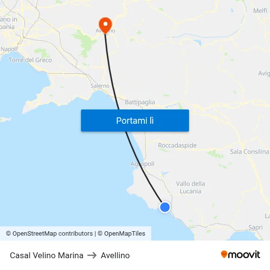 Casal Velino Marina to Avellino map