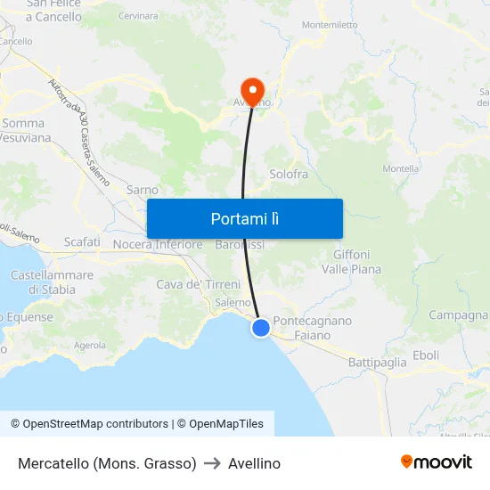 Mercatello (Mons. Grasso) to Avellino map
