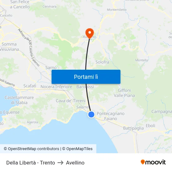 Della Libertà - Trento to Avellino map