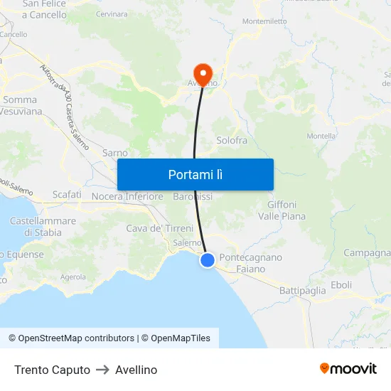 Trento Caputo to Avellino map