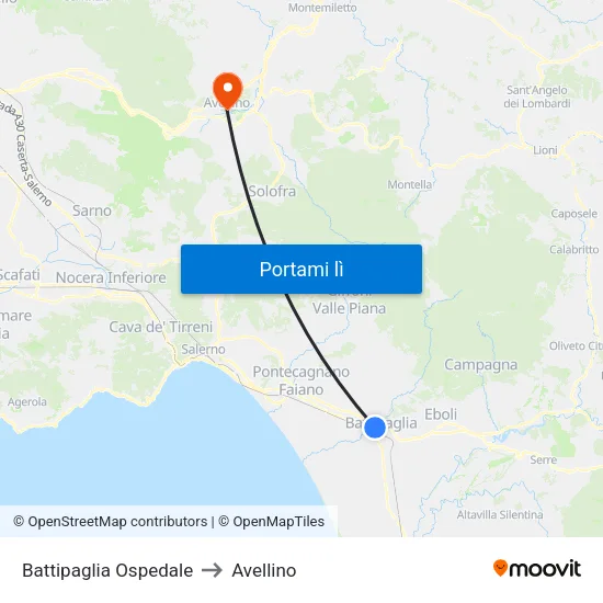 Battipaglia Ospedale to Avellino map