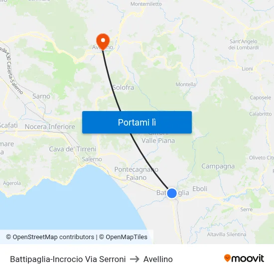 Battipaglia-Incrocio Via Serroni to Avellino map