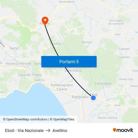 Eboli - Via Nazionale to Avellino map