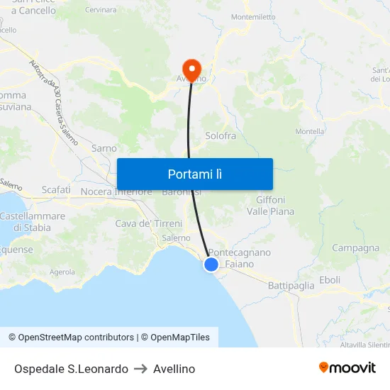 Ospedale S.Leonardo to Avellino map