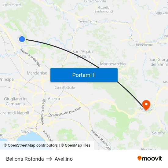 Bellona Rotonda to Avellino map