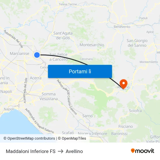 Maddaloni Inferiore FS to Avellino map