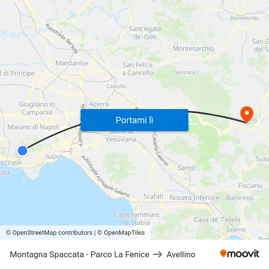 Montagna Spaccata - Parco La Fenice to Avellino map