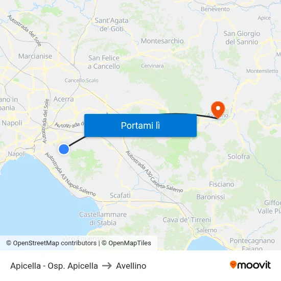 Apicella - Osp. Apicella to Avellino map