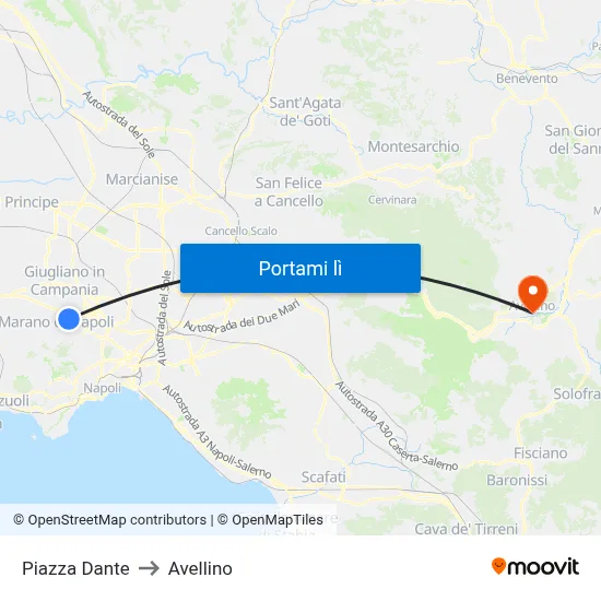 Piazza Dante to Avellino map