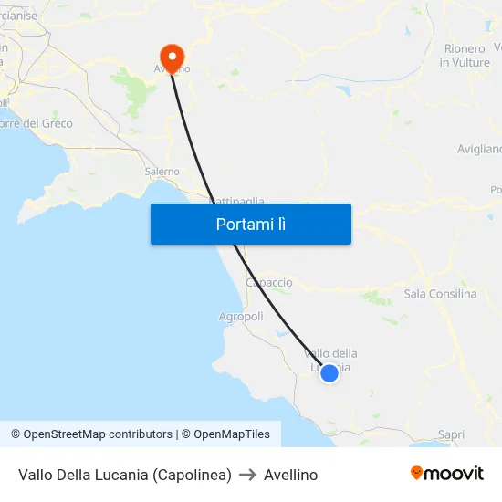 Vallo Della Lucania (Capolinea) to Avellino map