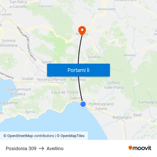 Posidonia 309 to Avellino map