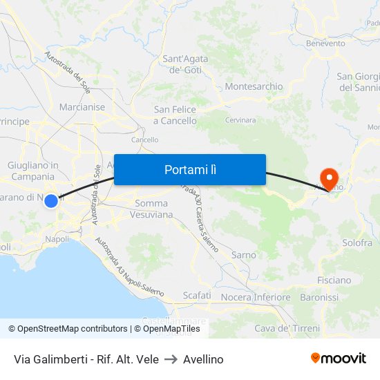 Via Galimberti - Rif. Alt. Vele to Avellino map